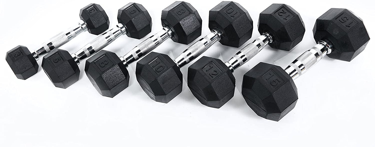Ader 5lb, 10,15, 20lb Black Octagon Rubber Dumbbells 4 Pairs