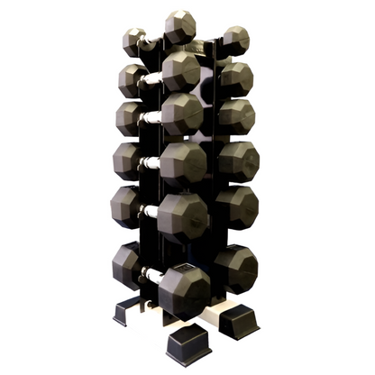 Ader Rubber Octagonal Dumbbell Set w/ Upright Rack - 6 Pairs (5-30lbs)