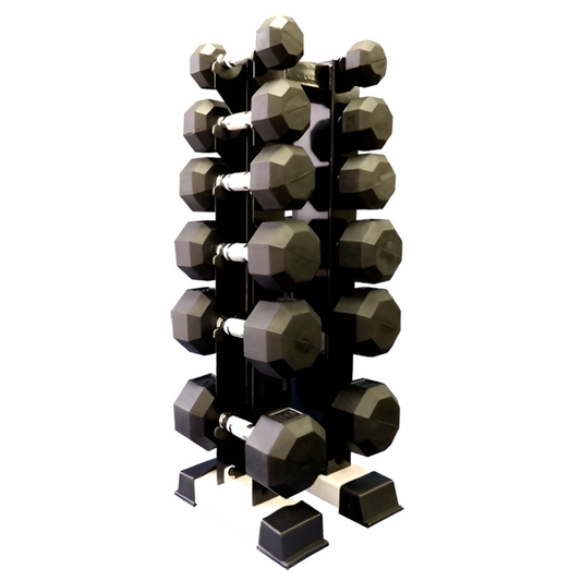 Ader Rubber Octagonal Dumbbell Set w/ Upright Rack - 6 Pairs (5-30lbs)