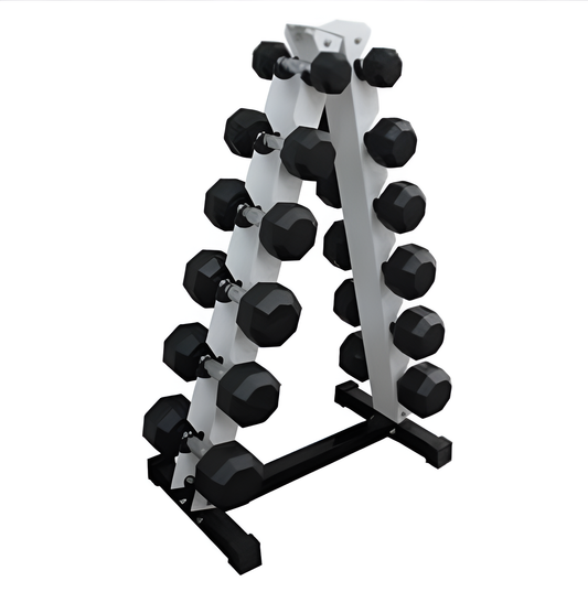 Ader Rubber Dumbbell Set w/ A-Shape Rack - 6 Pairs (5-30lbs)