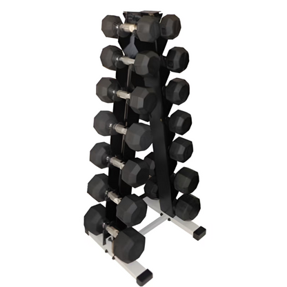Ader Rubber Dumbbell Set w/ A-Shape Rack & Mat- 7 Pairs (5-50lbs)