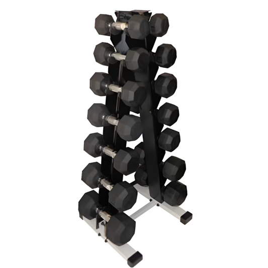 Ader Rubber Dumbbell Set w/ A-Shape Rack & Mat- 7 Pairs (5-50lbs)