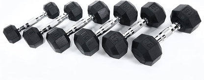 Ader Black Octagon Rubber Dumbbells – 4 Pairs (5 lb, 10 lb, 15 lb, 20 lb)
