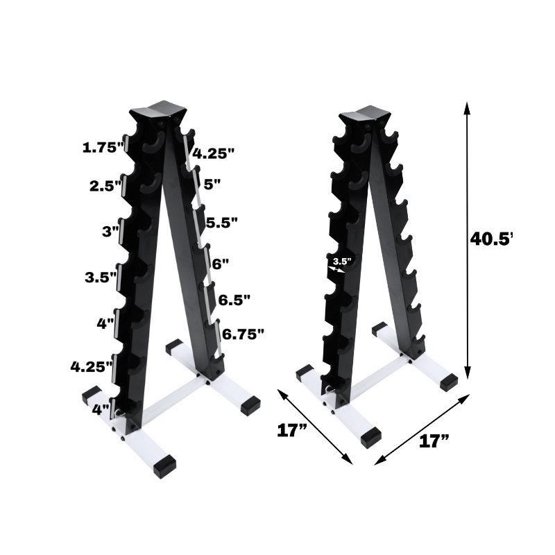 Rubber Dumbbell Set w/ A-Shape Rack & Mat- 7 Pairs (5-50lbs)